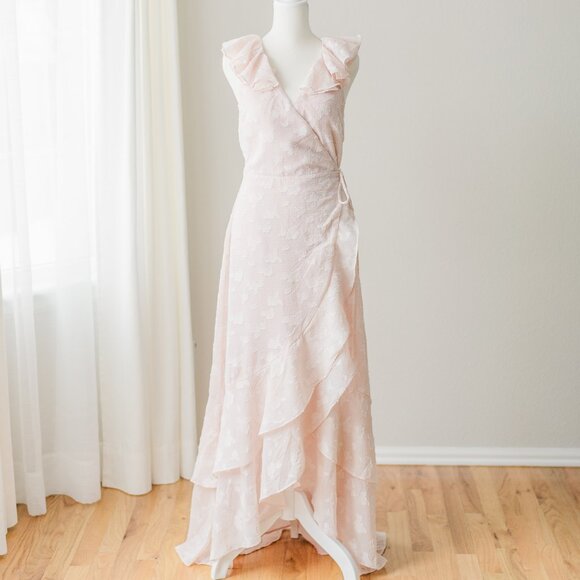 Lulus Lovely Evening Together Pale Pink Jacquard High-Low Wrap Dress - Picture 4 of 8